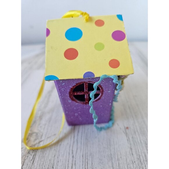 Katherine's collection mini cardboard purple glitter birdhouse village unique sp - Picture 5 of 8